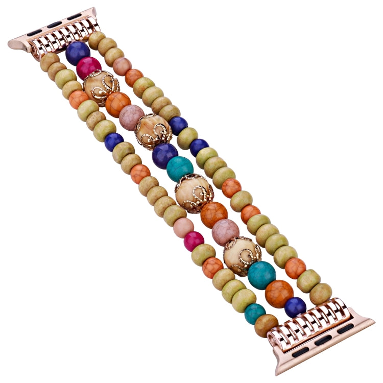 Wood Beads Watch Band For Apple Watch Ultra 49mm&Watch Ultra 2 49mm / Series 9&8&7 45mm / SE 3&SE 2&6&SE&5&4 44mm / 3&2&1 42mm(3-row Colorful Beads) by bashfashion