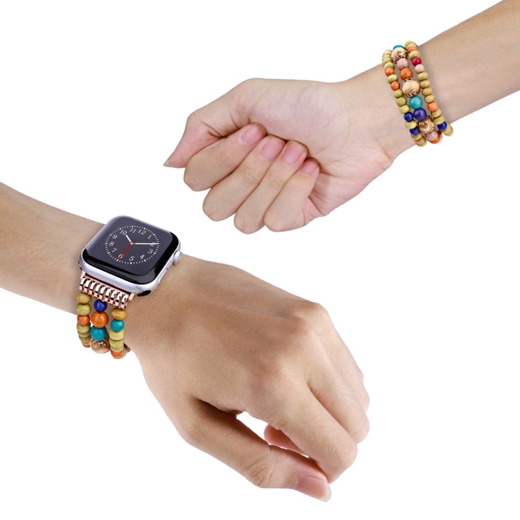 Wood Beads Watch Band For Apple Watch Ultra 49mm&Watch Ultra 2 49mm / Series 9&8&7 45mm / SE 3&SE 2&6&SE&5&4 44mm / 3&2&1 42mm(3-row Colorful Beads) by bashfashion
