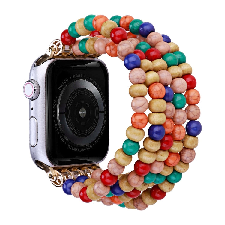 Wood Beads Watch Band For Apple Watch Ultra 49mm&Watch Ultra 2 49mm / Series 9&8&7 45mm / SE 3&SE 2&6&SE&5&4 44mm / 3&2&1 42mm(5-row Colorful Beads) by bashfashion