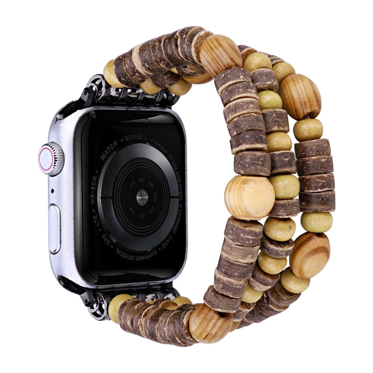Wood Beads Watch Band For Apple Watch Ultra 49mm&Watch Ultra 2 49mm / Series 9&8&7 45mm / SE 3&SE 2&6&SE&5&4 44mm / 3&2&1 42mm(3-row Beads) by bashfashion