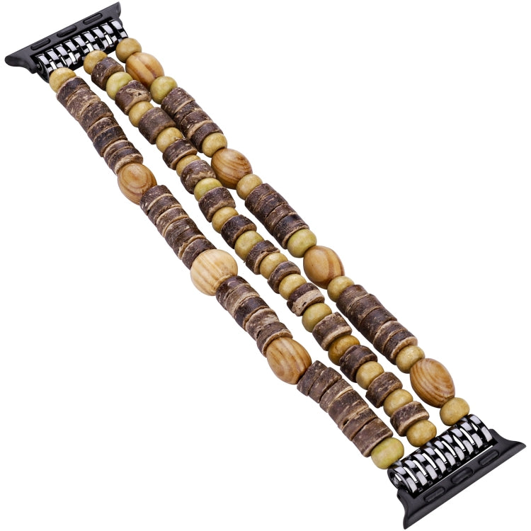 Wood Beads Watch Band For Apple Watch Ultra 49mm&Watch Ultra 2 49mm / Series 9&8&7 45mm / SE 3&SE 2&6&SE&5&4 44mm / 3&2&1 42mm(3-row Beads) by bashfashion