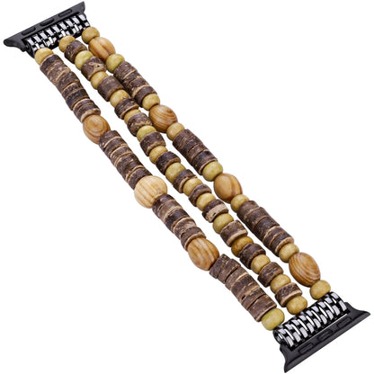 Wood Beads Watch Band For Apple Watch Ultra 49mm&Watch Ultra 2 49mm / Series 9&8&7 45mm / SE 3&SE 2&6&SE&5&4 44mm / 3&2&1 42mm(3-row Beads) by bashfashion