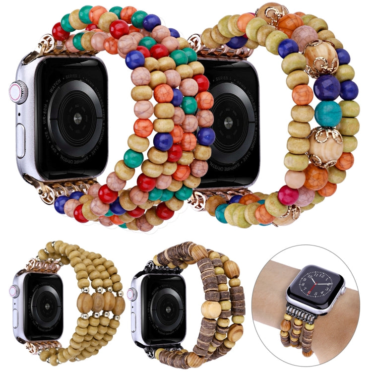 Wood Beads Watch Band For Apple Watch Ultra 49mm&Watch Ultra 2 49mm / Series 9&8&7 45mm / SE 3&SE 2&6&SE&5&4 44mm / 3&2&1 42mm(5-row Colorful Beads) by bashfashion