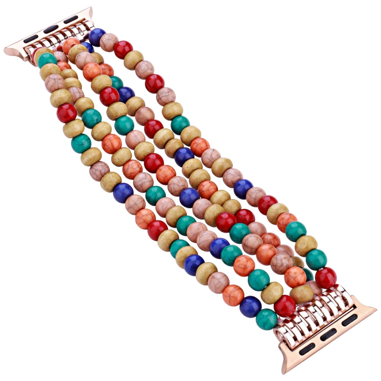 Wood Beads Watch Band For Apple Watch Series 9&8&7 41mm / SE 3&SE 2&6&SE&5&4 40mm / 3&2&1 38mm(5-row Colorful Beads) by bashfashion