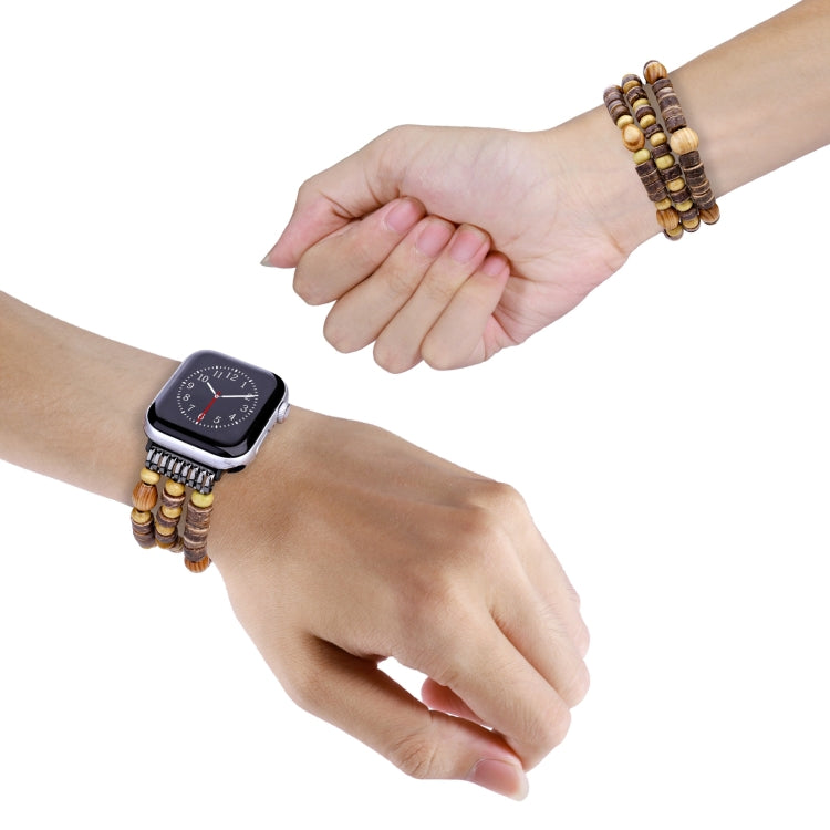 Wood Beads Watch Band For Apple Watch Series 9&8&7 41mm / SE 3&SE 2&6&SE&5&4 40mm / 3&2&1 38mm(3-row Beads) by bashfashion