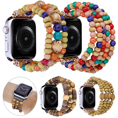 Wood Beads Watch Band For Apple Watch Series 9&8&7 41mm / SE 3&SE 2&6&SE&5&4 40mm / 3&2&1 38mm(3-row Colorful Beads) by bashfashion