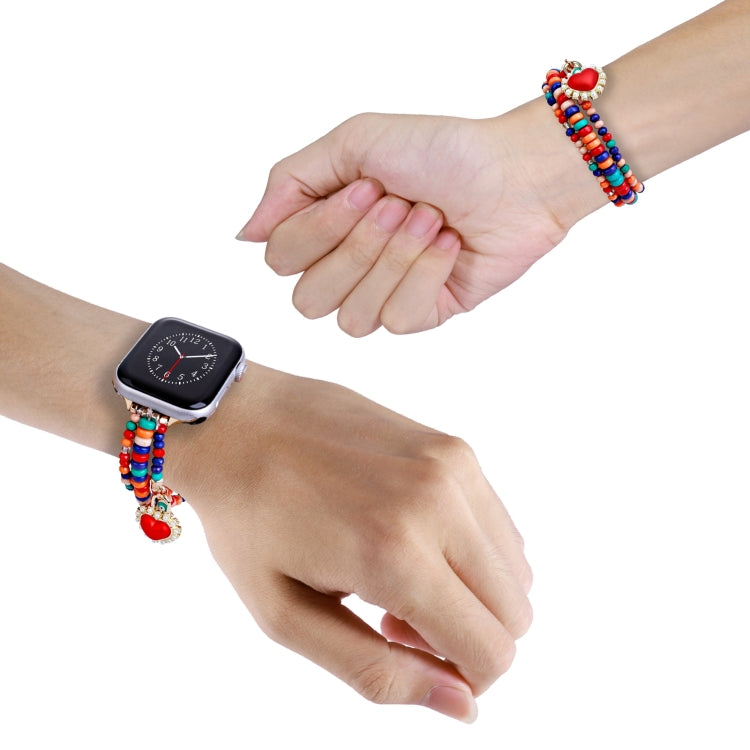 3-row Beads Watch Band For Apple Watch Ultra 49mm&Watch Ultra 2 49mm / Series 9&8&7 45mm / SE 3&SE 2&6&SE&5&4 44mm / 3&2&1 42mm(Red) by bashfashion