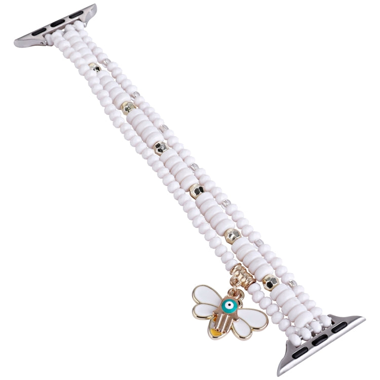 3-row Beads Watch Band For Apple Watch Ultra 49mm&Watch Ultra 2 49mm / Series 9&8&7 45mm / SE 3&SE 2&6&SE&5&4 44mm / 3&2&1 42mm(White) by bashfashion