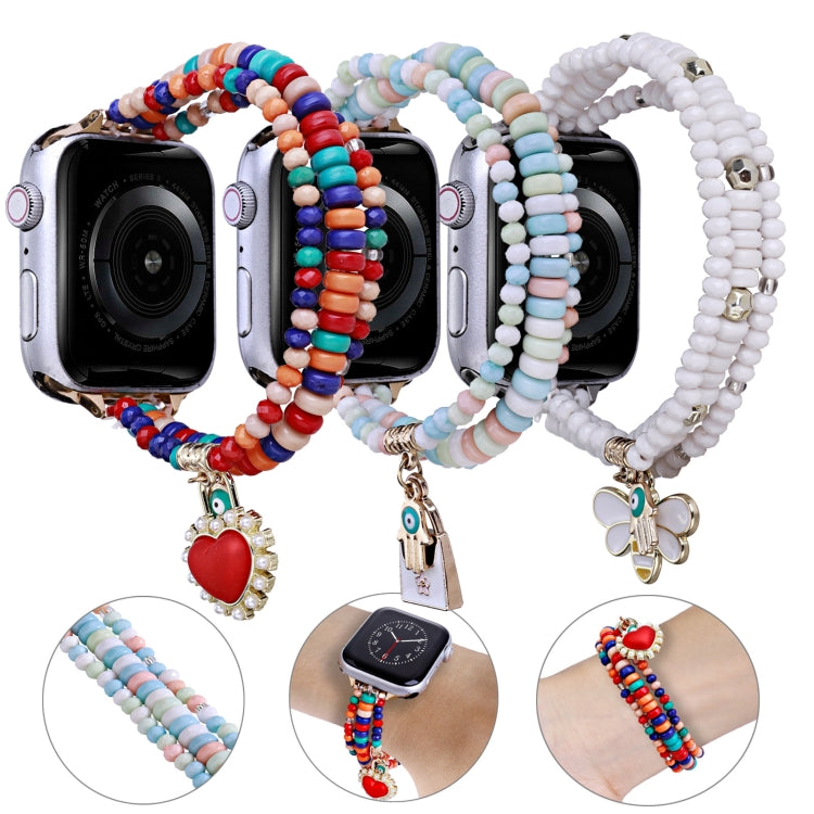 3-row Beads Watch Band For Apple Watch Ultra 49mm&Watch Ultra 2 49mm / Series 9&8&7 45mm / SE 3&SE 2&6&SE&5&4 44mm / 3&2&1 42mm(White) by bashfashion