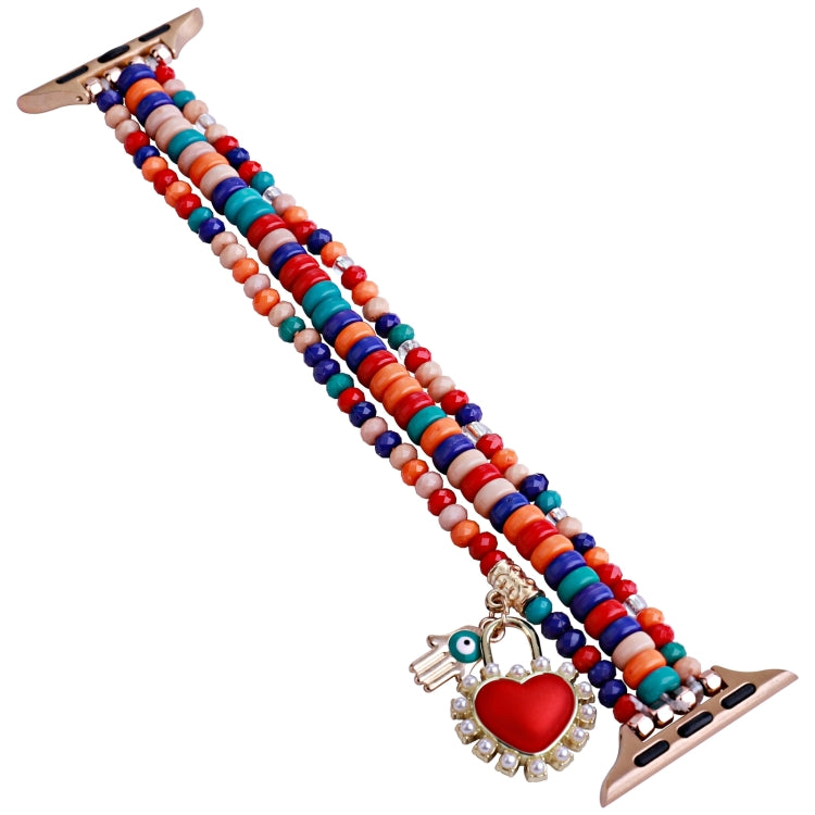 3-row Beads Watch Band For Apple Watch Series 9&8&7 41mm / SE 3&SE 2&6&SE&5&4 40mm / 3&2&1 38mm(Red) by bashfashion