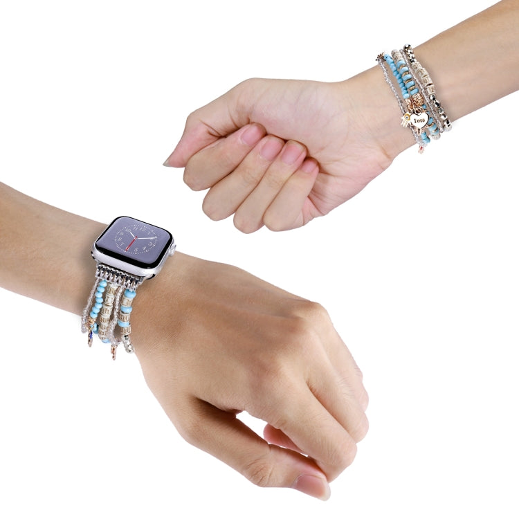 Forest Style Beads Watch Band For Apple Watch Ultra 49mm&Watch Ultra 2 49mm / Series 9&8&7 45mm / SE 3&SE 2&6&SE&5&4 44mm / 3&2&1 42mm(Blue) by bashfashion