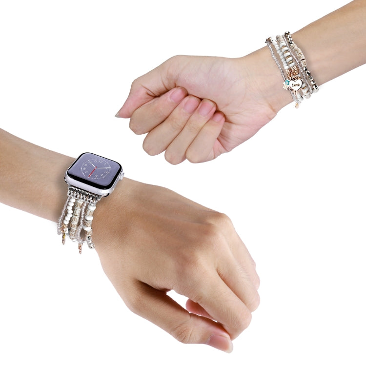 Forest Style Beads Watch Band For Apple Watch Ultra 49mm&Watch Ultra 2 49mm / Series 9&8&7 45mm / SE 3&SE 2&6&SE&5&4 44mm / 3&2&1 42mm(White) by bashfashion