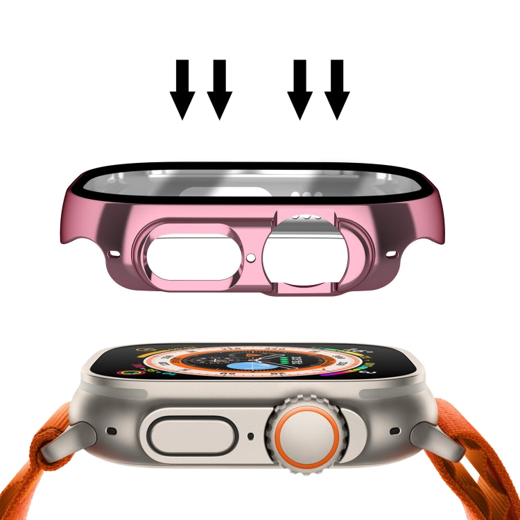 For Apple Watch Ultra 3 / 2 / 1 49mm Plating Gloss PC Tempered Glass Integral Watch Case(Pink) by bashfashion