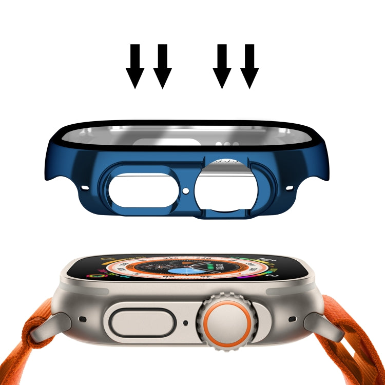 For Apple Watch Ultra 3 / 2 / 1 49mm Plating Gloss PC Tempered Glass Integral Watch Case(Dark Blue) by bashfashion