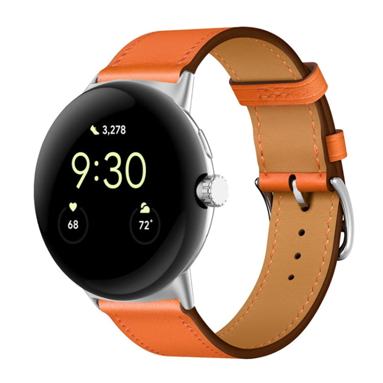For Google Pixel Watch Genuine Leather Watch Band(Orange) by bashfashion