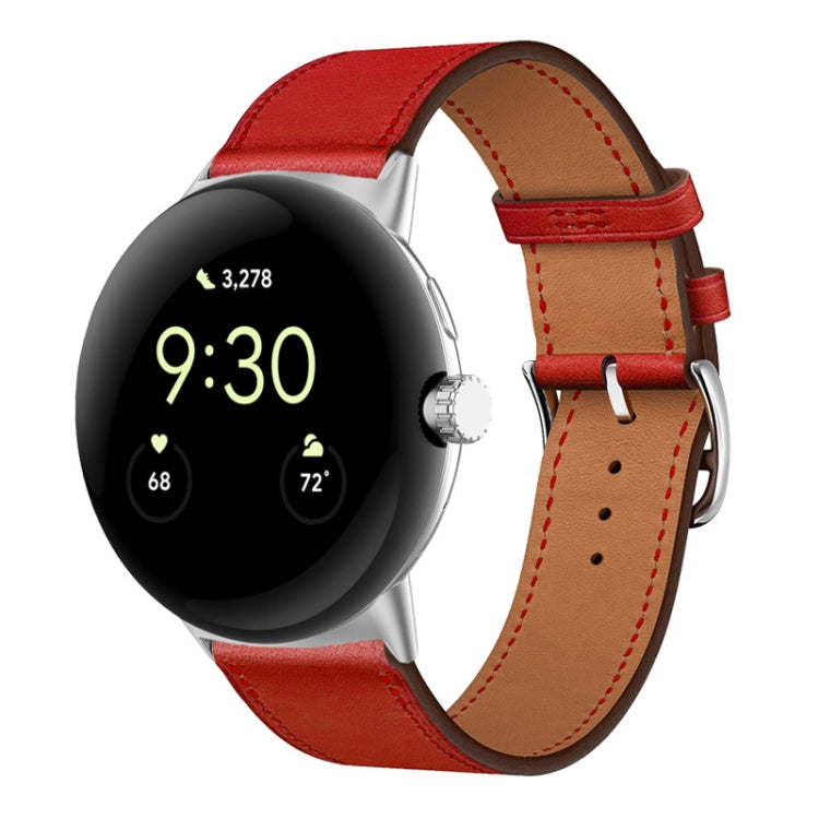 For Google Pixel Watch Genuine Leather Watch Band(Red) by bashfashion