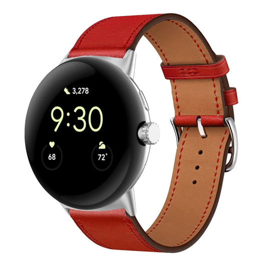 For Google Pixel Watch Genuine Leather Watch Band(Red) by bashfashion