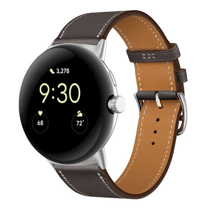 For Google Pixel Watch Genuine Leather Watch Band(Gray Brown) by bashfashion