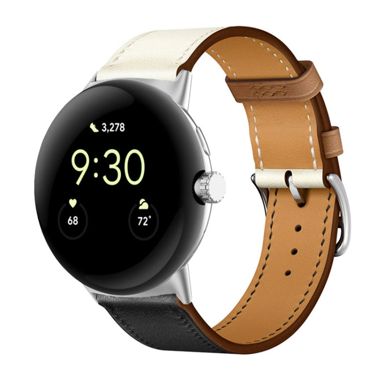 For Google Pixel Watch Genuine Leather Watch Band(Indigo Blue+White) by bashfashion