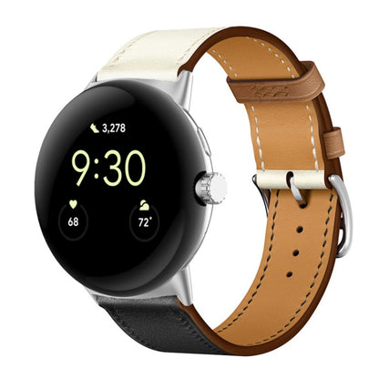 For Google Pixel Watch Genuine Leather Watch Band(Indigo Blue+White) by bashfashion