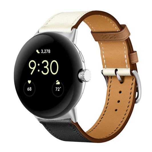 For Google Pixel Watch Genuine Leather Watch Band(Indigo Blue+White) by bashfashion