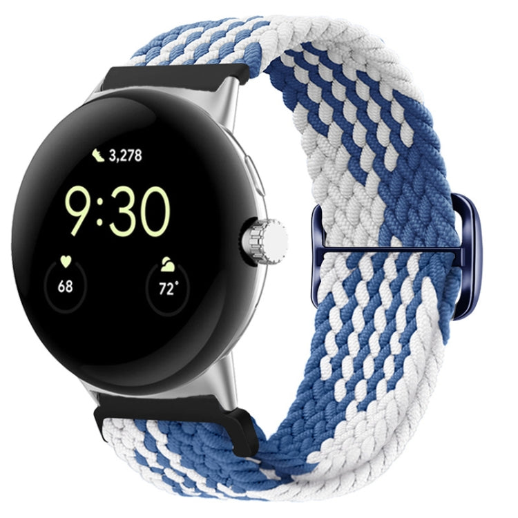 For Google Pixel Watch Buckle Nylon Braided Watch Band(Blue White) by bashfashion