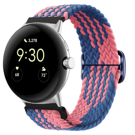 For Google Pixel Watch Buckle Nylon Braided Watch Band(Blue Pink) by bashfashion