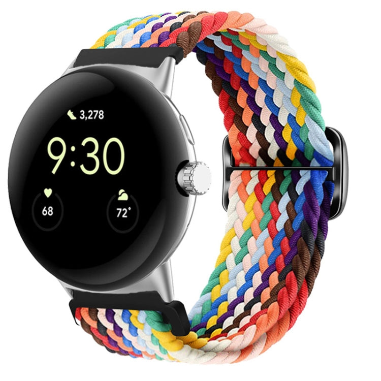 For Google Pixel Watch Buckle Nylon Braided Watch Band(Rainbow) by bashfashion