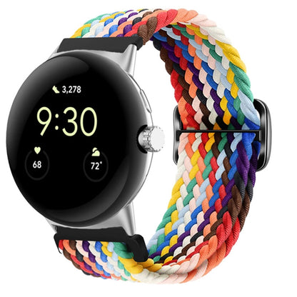 For Google Pixel Watch Buckle Nylon Braided Watch Band(Rainbow) by bashfashion