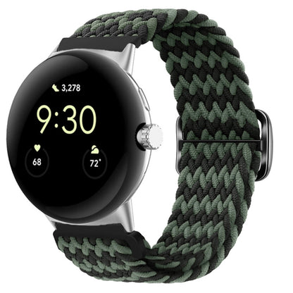 For Google Pixel Watch Buckle Nylon Braided Watch Band(Black Green) by bashfashion
