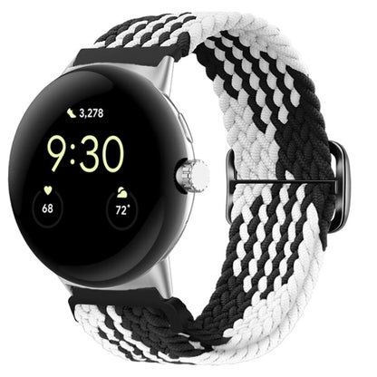 For Google Pixel Watch Buckle Nylon Braided Watch Band(Black White) by bashfashion