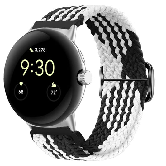 For Google Pixel Watch Buckle Nylon Braided Watch Band(Black White) by bashfashion