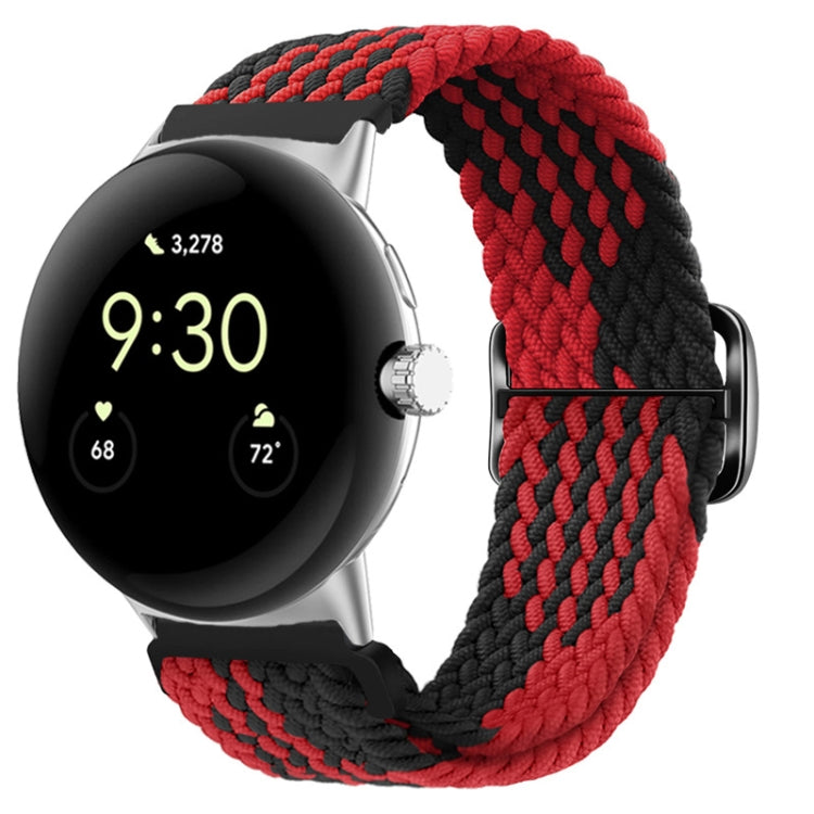 For Google Pixel Watch Buckle Nylon Braided Watch Band(Black Red) by bashfashion