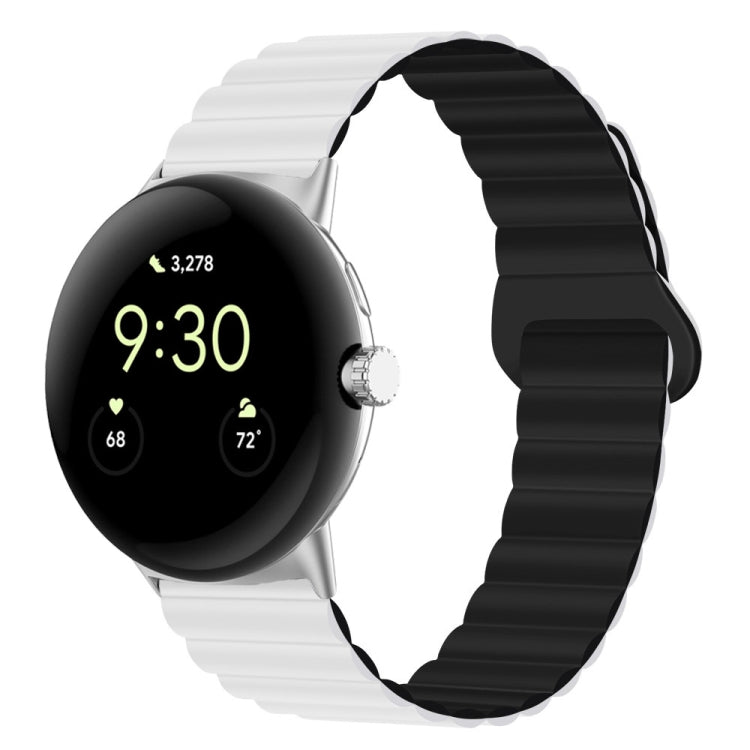 For Google Pixel Watch Reverse Buckle Magnetic Silicone Watch Band(White Black) by bashfashion