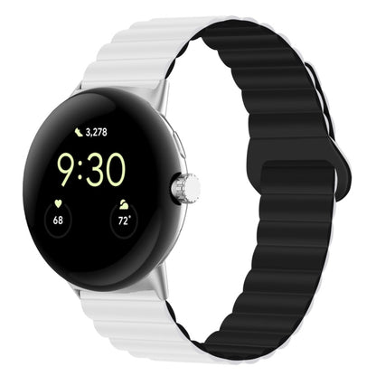 For Google Pixel Watch Reverse Buckle Magnetic Silicone Watch Band(White Black) by bashfashion