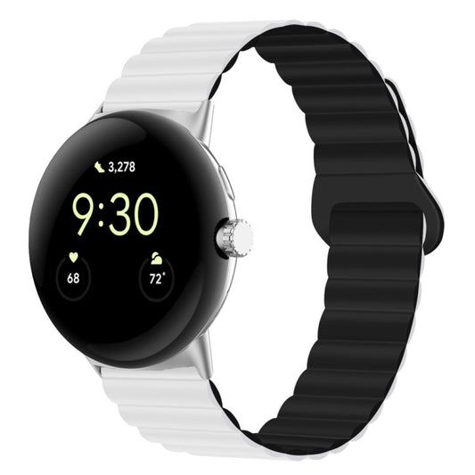 For Google Pixel Watch Reverse Buckle Magnetic Silicone Watch Band(White Black) by bashfashion
