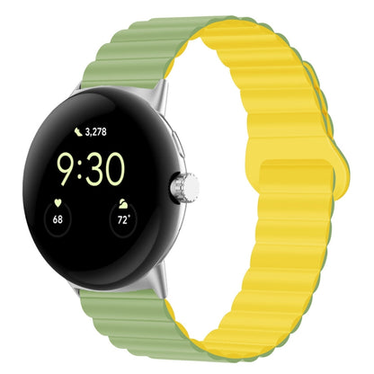 For Google Pixel Watch Reverse Buckle Magnetic Silicone Watch Band(Mint Light Yellow) by bashfashion