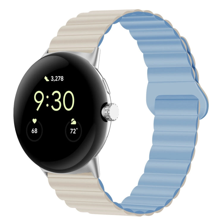For Google Pixel Watch Reverse Buckle Magnetic Silicone Watch Band(White Blue) by bashfashion