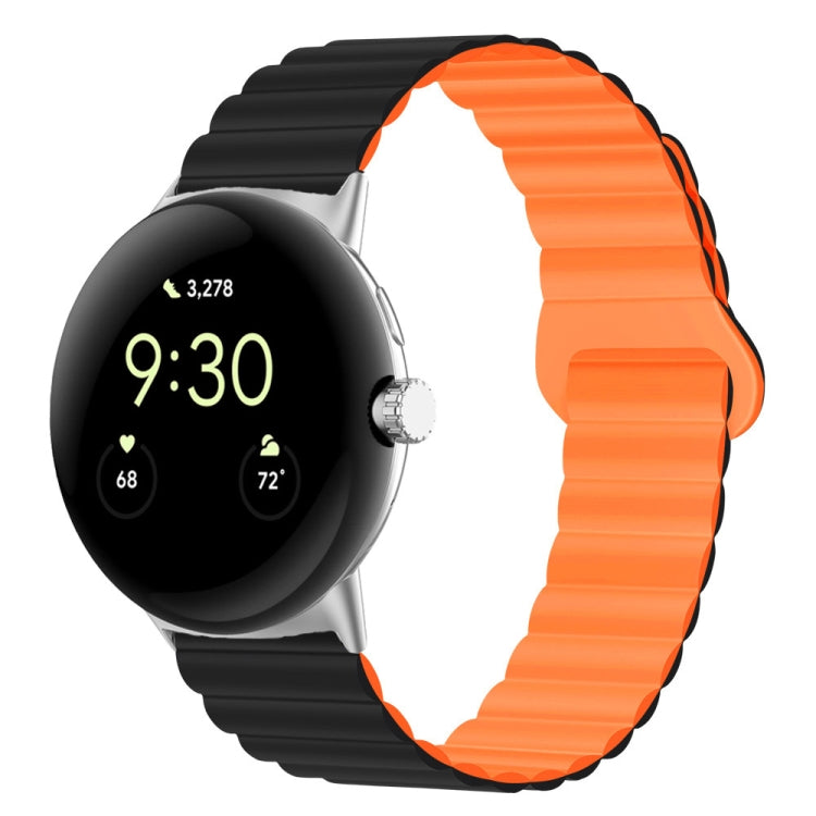 For Google Pixel Watch Reverse Buckle Magnetic Silicone Watch Band(Black Orange) by bashfashion