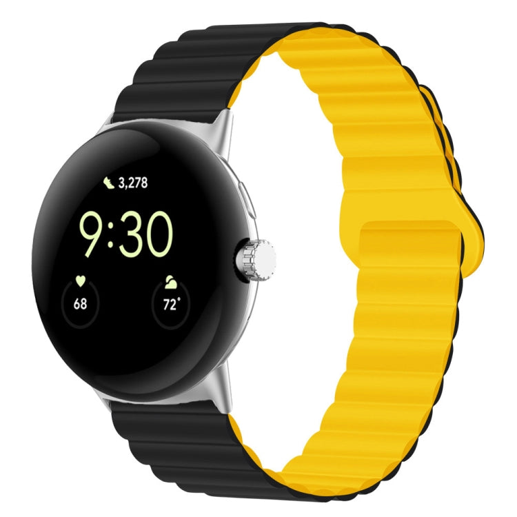 For Google Pixel Watch Reverse Buckle Magnetic Silicone Watch Band(Black Yellow) by bashfashion