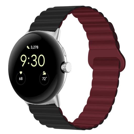 For Google Pixel Watch Reverse Buckle Magnetic Silicone Watch Band(Black Wine Red) by bashfashion