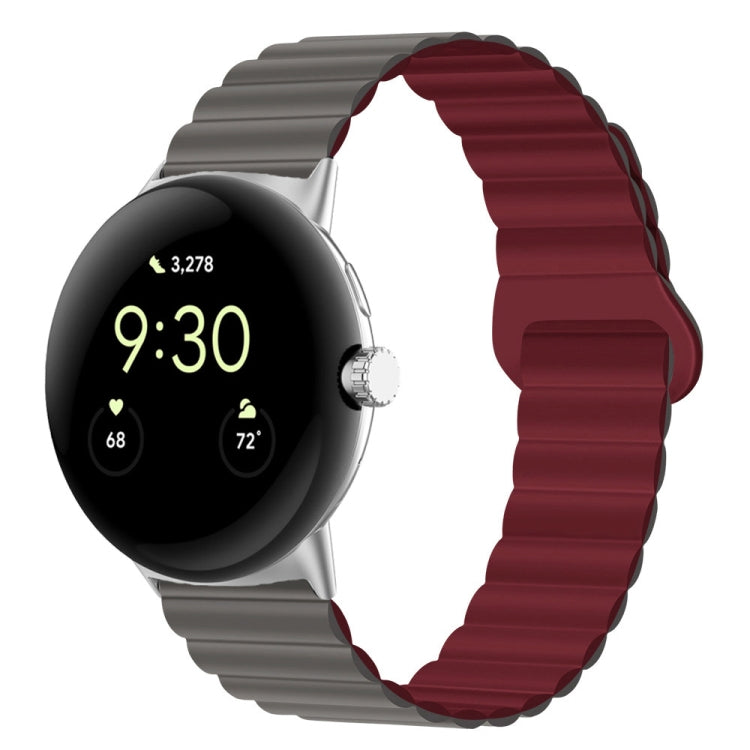 For Google Pixel Watch Reverse Buckle Magnetic Silicone Watch Band(Grey Wine Red) by bashfashion