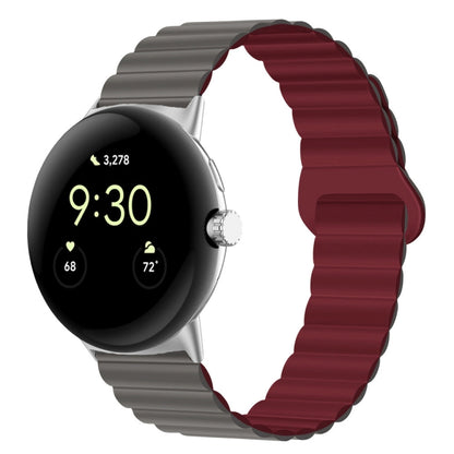 For Google Pixel Watch Reverse Buckle Magnetic Silicone Watch Band(Grey Wine Red) by bashfashion