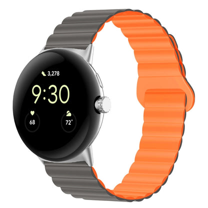 For Google Pixel Watch Reverse Buckle Magnetic Silicone Watch Band(Grey Orange) by bashfashion