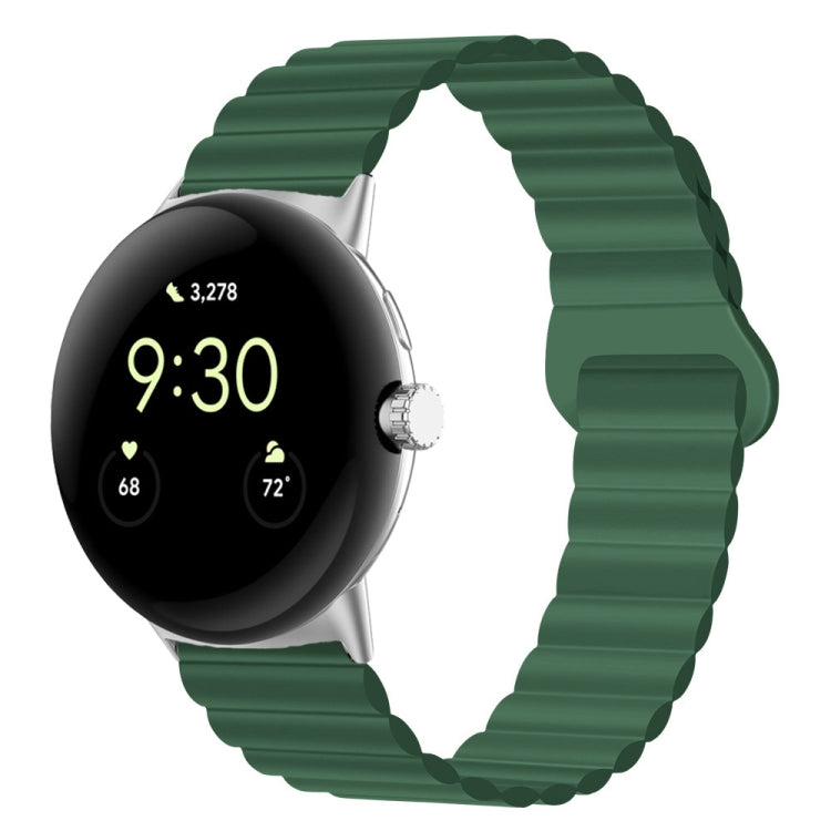 For Google Pixel Watch Reverse Buckle Magnetic Silicone Watch Band(Army Green) by bashfashion