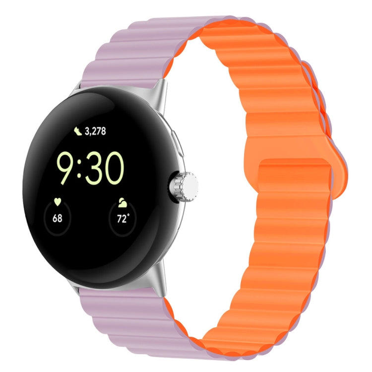 For Google Pixel Watch Reverse Buckle Magnetic Silicone Watch Band(Light Purple Orange) by bashfashion