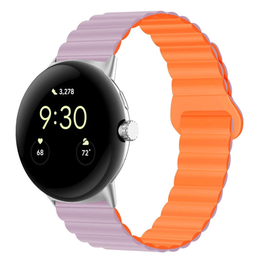 For Google Pixel Watch Reverse Buckle Magnetic Silicone Watch Band(Light Purple Orange) by bashfashion