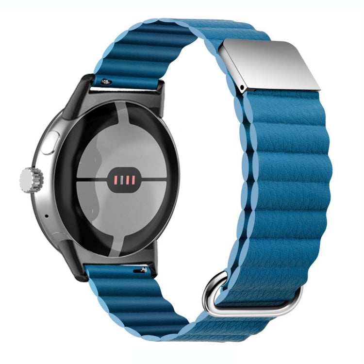 For Google Pixel Watch Reverse Buckle Magnetic Genuine Leather Watch Band(Blue) by bashfashion