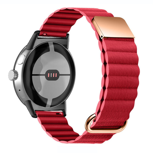 For Google Pixel Watch Reverse Buckle Magnetic Genuine Leather Watch Band(Red) by bashfashion