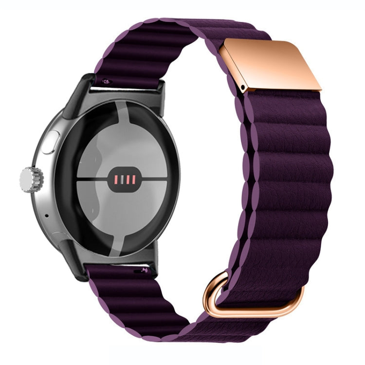 For Google Pixel Watch Reverse Buckle Magnetic Genuine Leather Watch Band(Crimson Cherry) by bashfashion